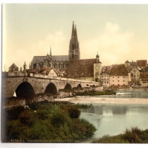 Stone Bridge (i. e. Steinerne Brucke) and cathedral, Ratisbon