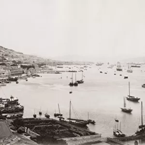 View of boats in the harbour, Hong Kong, China