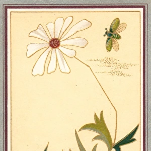 White flower and a bee on a Christmas card