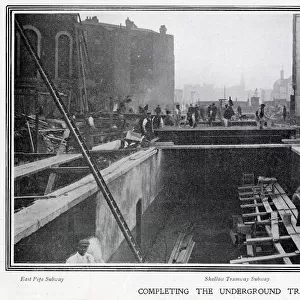 Work on the tramway in Kingsway, London, connecting the lines in the north and south