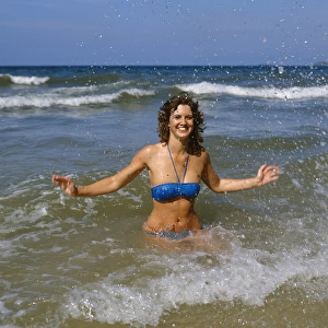 Young woman in a blue bikini, West Country