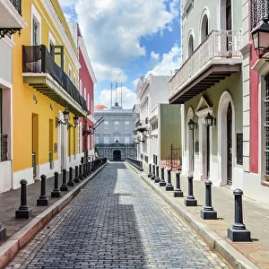 A colourful colonial street in San Juan, Puerto Rico, Caribbean, Central America