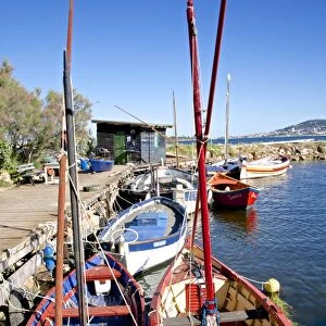 Fishing cabin and ancient fishing boats, Etang de Thau Museum, Bouzigues, Thau basin, Herault, Languedoc, France, Europe