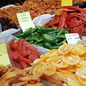 Food on a stall in Shuk HaCarmel market, Tel Aviv, Israel, Middle East