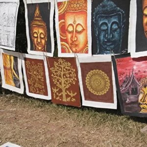 Hand painted posters, Night Market, Luang Prabang, Laos, Indochina, Southeast Asia, Asia