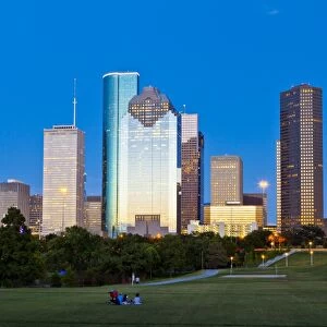 Houston skyline at night from Eleanor Tinsley Park, Texas, United States of America