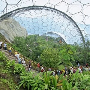 Inside the Humid Tropics biome at the Eden project, opened in 2001 at a china clay pit near St
