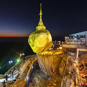 Kyaiktiyo Pagoda (Golden Rock) after sunset, Mon state, Myanmar (Burma), Asia