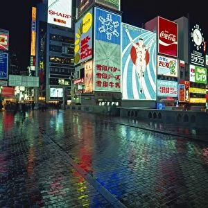 Neon signs of the Nippombashi District at night