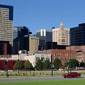 Old and new buildings form the city skyline of Denver