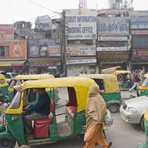 Rickshaws in front of New Delhi railway station, Delhi, India, Asia