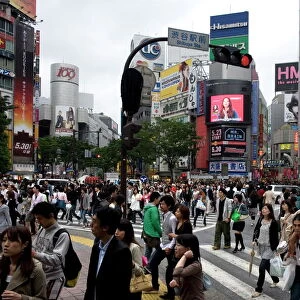 Shibuya crossing in front of the Shibuya train station is one of Tokyos busiest city centers