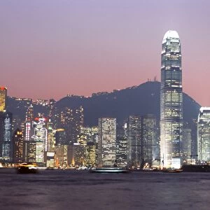 Skyline of Central, Hong Kong Island, at dusk, Hong Kong, China, Asia