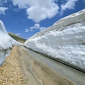 Spring snow on road crossing the Mount Lebanon range near Bcharre