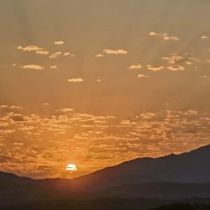 Sunrise over stacked hills, Namaqua National Park, Namakwa, Namaqualand, South Africa