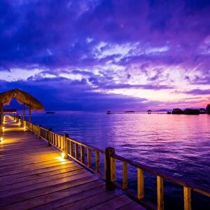 Sunset over the Pier, Hotel Seraya, Flores Island, Indonesia, Southeast Asia, Asia