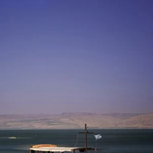 Tourist boat on Lake Tiberias, the Sea of Galilee, North Israel, Israel, Middle East