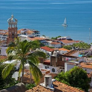 View of Downtown and Parroquia de Guadalupe (Church of Our Lady of Guadalupe), Puerto Vallarta, Jalisco, Mexico, North America