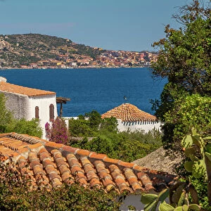 View of La Maddalena and terracotta rooftops and whitewashed villas of Porto Rafael, Sardinia, Italy, Mediterranean, Europe