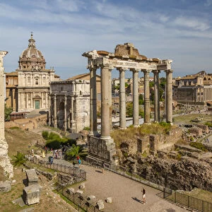View of Roman Forum (Foro Romano), Temple of Saturn and Arch of Septimius Severus