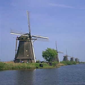 Windmills on the canal at Kinderdijk near Rotterdam