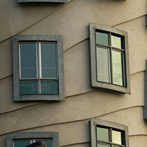Detail of windows of Dancing House (Fred and Ginger House), Prague, Bohemia, Czech Republic (Czechia), Europe