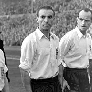 Englands Stanley Matthews and Harry Johnston line-up before the infamous 1953 defeat to Hungary at Wembley