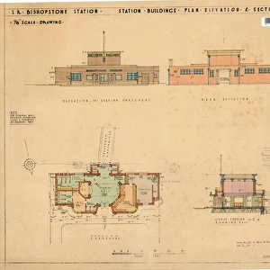 S. R. Bishopstone Station - Station Buildings: Plan, Elevation and Sections - 1 / 8 scale drawing [1938]