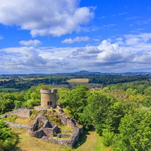 Aerial view at the Liebenburg castle ruin, Namborn, Saarland, Germany