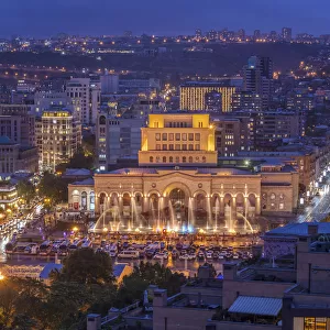 Armenia, Yerevan, Republic Square and skyline, high angle view