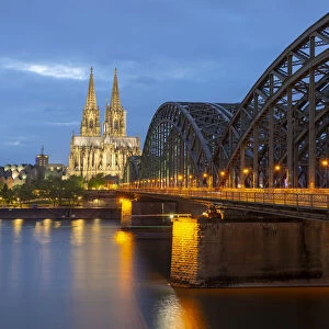 Cologne Cathedral and Hohenzollern Bridge on River Rhine, Rheinauharbour, Cologne