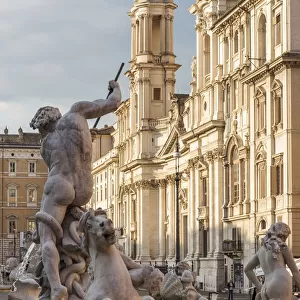 Europe, Italy, Rome. The Piazza Navona with the Neptune