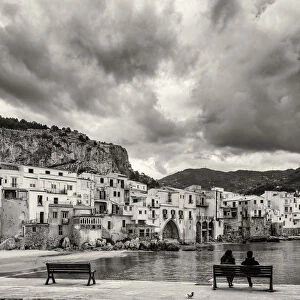 Europe, Italy, Sicily. A view towards the little harbor of Cefalu