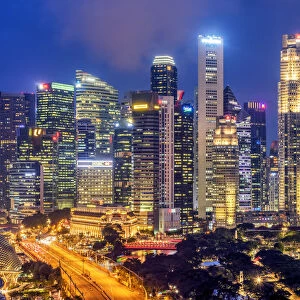 Financial district skyline by night, Singapore