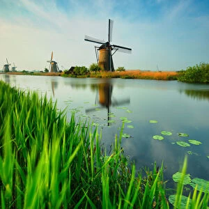 Kinderdijk, Netherlands. The windmills of Kinderdijk photographed at sunrise