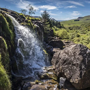Loup of Fintry waterfall on River Endrick, Fintry, Stirling, Scotland, Great Britain