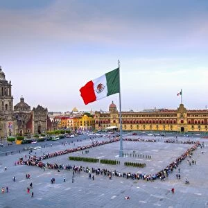 Mexico, Mexico City, Zocalo, Main Square, Lowering Of The Mexican Flag, National Palace