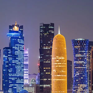 Night view of the business district skyline, Doha, Qatar