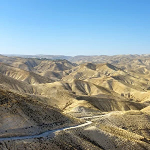 Palestine, West Bank, Jericho. Jundean Desert landscape at Wadi Quelt, Prat River gorge