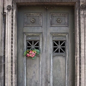 Paris, France. Detail of a crypt in the Pere Lachaise cemetery in Paris