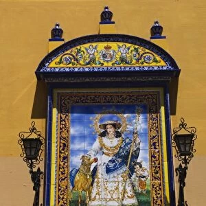 A picture made of painted ceramic tiles depicting a