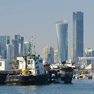 Qatar, Doha, Modern Skyline from Dhow Harbour