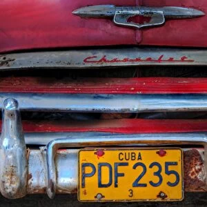 Red car in Havana, Cuba, Caribbean