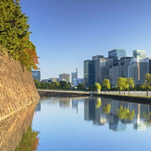 Skyscrapers of Marunouchi and moat of Imperial Palace, Tokyo, Japan