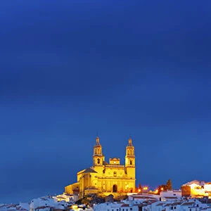Spain, Andalucia, Cadiz province, Olvera, Our Lady of the Incarnation Church at dusk