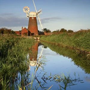 Stracey Arms Mill Reflecting in Dyke, Norfolk Broads National Park, Norfolk, East Anglia