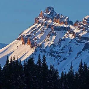 Sunrise on Dolomite Peak of the Canadian Rocky Mountains. Icefields Parkway Alberta Canada