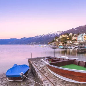 Typical boat moored at the touristic harbour of Ascona, Lake Maggiore(Verbano), Canton