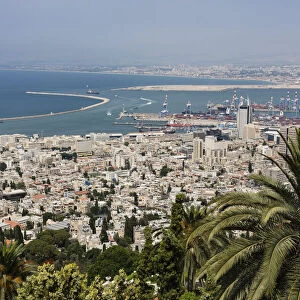 The city and ocean port of Haifa, Israel, as viewed from Mount Carmel