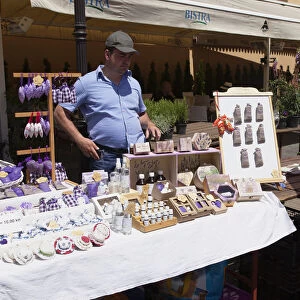Croatia, Zagreb, Old town, Lavender products on sale in Dolac market